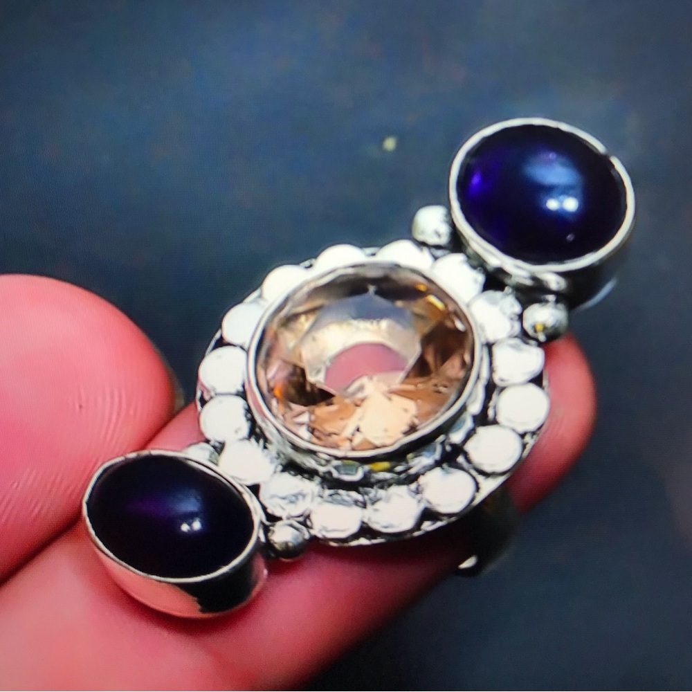 Morganite Blue Topaz Stamped 925 Sterling Silver Ring